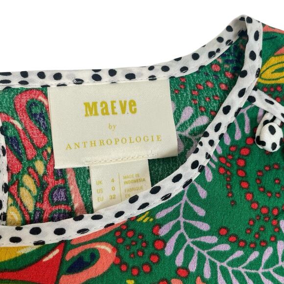 Maeve By Anthropologie Womens Janis Paisley Long Sleeve Dress size 0 Green Boho - Picture 8 of 9